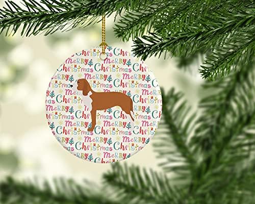 אוצרות קרוליין WDK1838CO1 כלב ספרדי קישוט קרמיקה לחג המולד שמח, רב -צבעוני, קישוטים לעץ חג המולד, קישוט תלוי