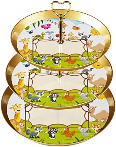 עמדת עוגה סט 3 דוכני קאפקייקס שכבה פלטת מאפה לשימוש חוזר לקישוטים למסיבות תה יום הולדת, פיל פיל חיה מצויר