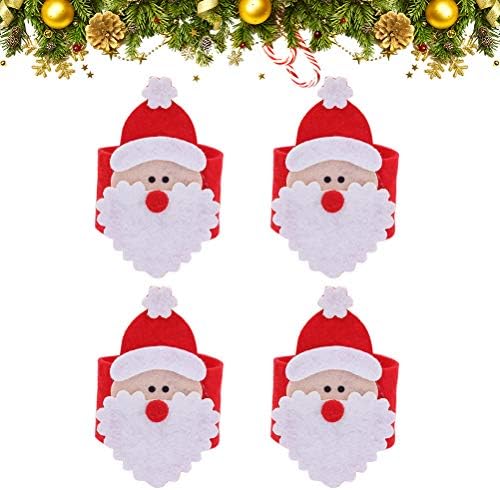 קישוט לחג המולד של עמוספון 4 יחידות מפיות סנטה מפיות לא ארוג אבזם מפיות קישוטי חג המולד אבזם מפית