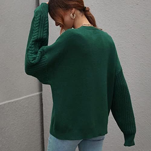 סוודרים לנשים סוודר כבל עליון סרוג שרוול ארוך סוודר צוואר סוודר בצבע מוצק מזדמן סווטשירט סרוג