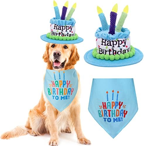אושנג חיית מחמד כלב בעבודת יד כובע יום הולדת שמח עם נרות צבעוניים ופומים ירוק