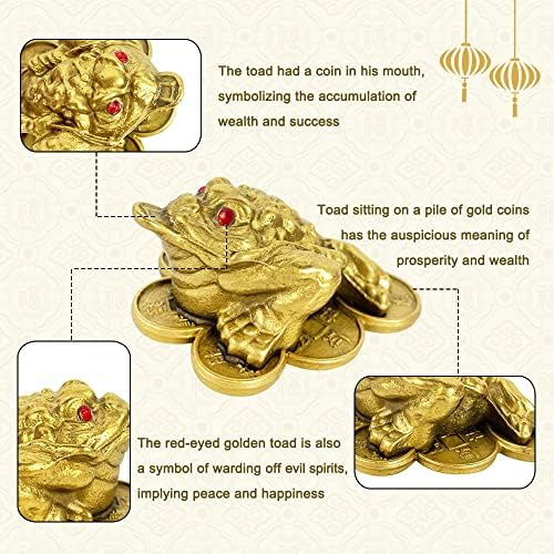 פנג שואי כסף צפרדע מטבע סיני מטבע קרפדה שלוש רגליים עם מטבע, קשר סיני מטבעות מזל מטבעות פנג שואי ציצית אדומה
