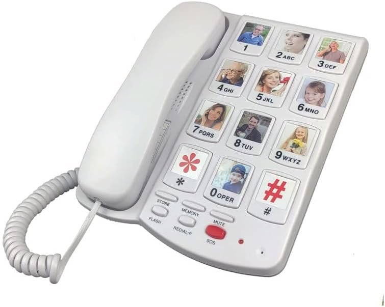 N/טלפון כבל כפתור גדול לקשישים, טלפון קווי כפתור גדול לקשישים, עם מקש זיכרון תמונה להחלפה, מגבר