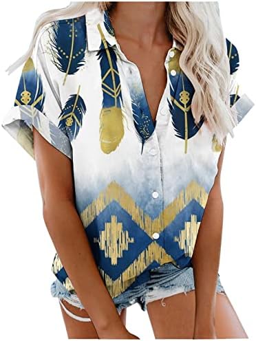 פרחוני חולצות לנשים מודפס קיץ רופף בכושר חולצות כפתור למטה דש יוצא קצר שרוול מתגנדר טוניקת חולצות