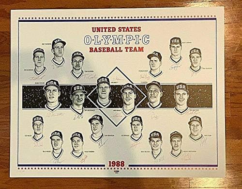 1988 ארהב הקבוצה האולימפית בייסבול חתום ליטוגרף PSA/DNA אוטומטי ג'ים אבוט E66648 - Art MLB עם חתימה