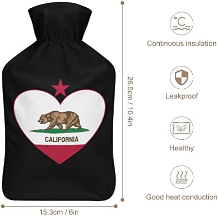 דגל קליפורניה מודפס בקבוק מים חמים עם כיסוי קטיפה רכה שקית הזרקת מי גומי 1000 מל