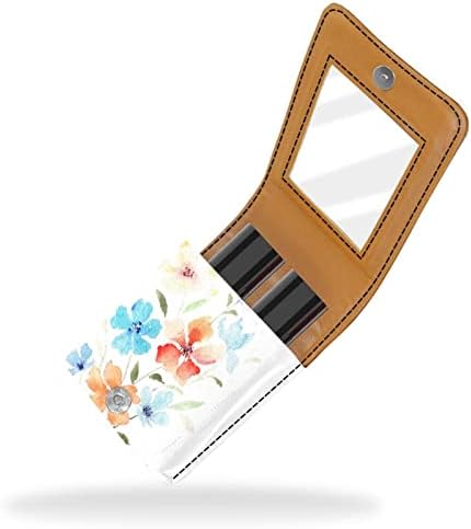 מארז שפתון Oryuekan עם מראה איפור נייד חמוד חמוד שקית קוסמטית, פרחי צבעי מים אביב פרחים