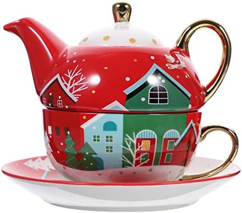 Zerodeko חג המולד חרסינה ערכת תה קרמיקה כוס קפה עם צלוחית חג המולד סיר תה קרמיקה תה קומקום ספל מים למשקאות