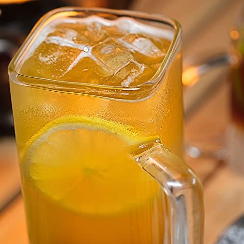 כוסות שתייה של לוקסו 13 גרם עם ידית, סט של 4 כוסות מרובעות דקיקות, כלי בר אלגנטיים למים, מיץ, בירה,