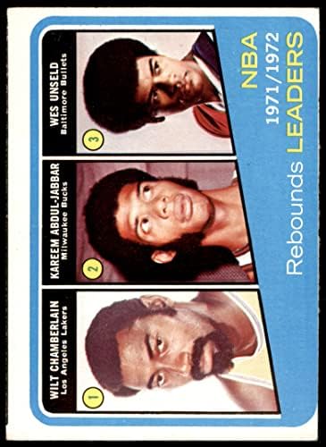 1972 Topps 175 מנהיגי ריבאונד ב- NBA Wes unseld/Wilt Chamberlain/Kareem Abdul-Jabbar Lakers/Bucks/Bullet