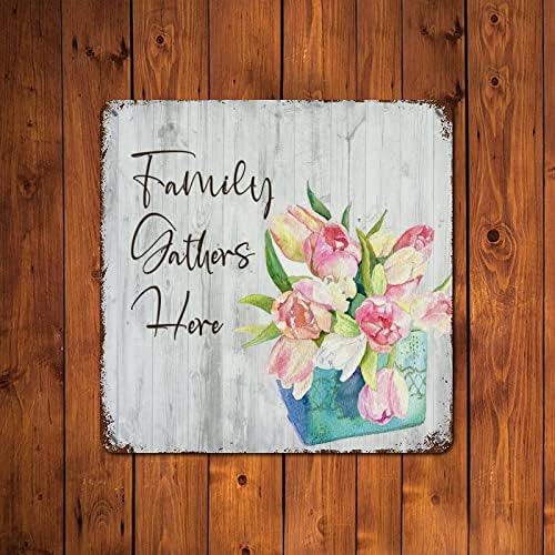 מילה משפחתית שלט מתכת כפרי קיר אמנות עיצוב משפחתי אוסף כאן אגרטל צבע אגרטל בצבעי מים עידוד פרחוני