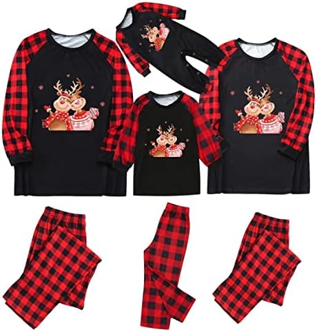 XBKplo אמא חג המולד סט סנטה הדפסים בגדים משפחתיים תואמים צמרות שרוול ארוך+מכנסיים משפחתית פיג'מה