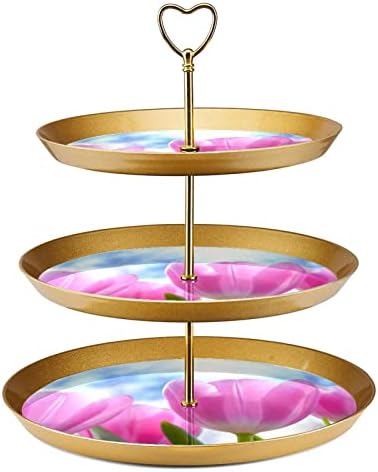 3 שכבת קאפקייקס סטנד מגדל קפקייקס מגדל עוגת קאפקייקס מגדל עץ קינוח למסיבות אירועים, צבעונים ורודים שמיים