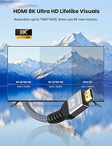 Yojock 8K HDMI 2.1 כבל 6.6ft/2M, 8K@60Hz/4K@120Hz מהירות גבוהה 48 ג'יגה-סיביות כבל HDMI, DTS: