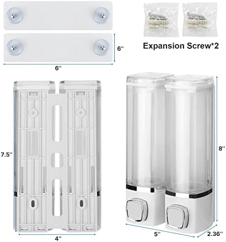 מכשירי שמפו של SDOWAWN למתקן סבון רכוב על קיר מקלחת 2 תאים מרכך שטיפת גוף מתקנת שטיפה ברורה עם דבק