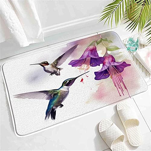 יונק דבש אמבטיה מחצלת, אמנות עם סגול שושן פרחי ציפורים וצבע כתמים בצבעי מים ציור סגנון אביב שטיחים