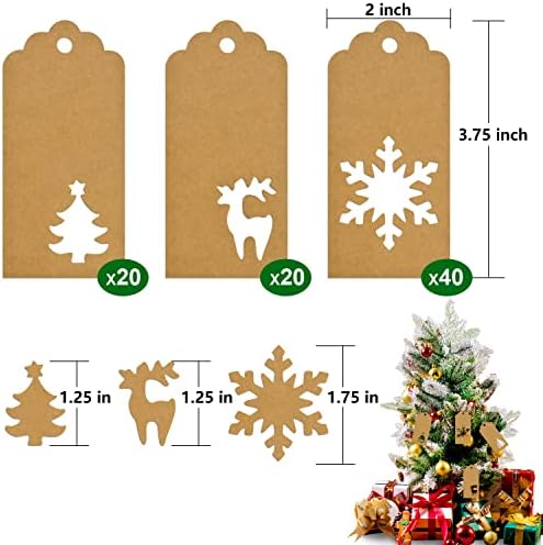 180 חבילה תגיות נייר קראפט תגיות מתנה לחג המולד, חג המולד חום קראפט תגיות עם חוט אופה של חוט יוטה