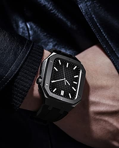 הוצי סיליקון שעון פס לוח מתכת עבור Apple Watch 44/45 ממ אביזרי ערכת מוד ， רצועת סיליקון החלפת
