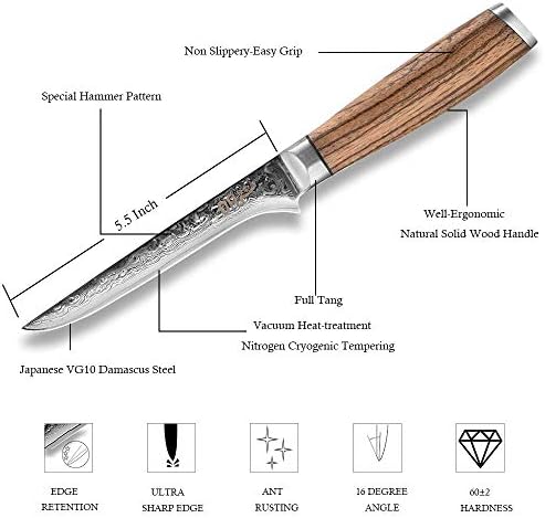 סכין קצבים 5.5 אינץ מקצועי יפני דמשק נירוסטה עם ארגונומי זברה ידית.שף סכין - מטבח קצבי סכיני-שף קצבי סכין