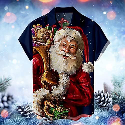 Xxbr חולצות שרוול קצר לחג המולד לגברים, חג המולד מצחיק סנטה קלאוס כפתור הדפסה למטה חולצה מזדמנת מסיבה
