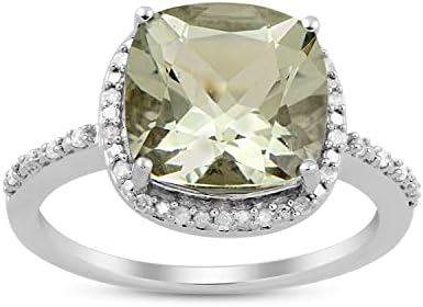 טבעת קוקטייל ג ' ולילי עם אמטיסט ירוק חתוך כרית עם הילה יהלום לבן בכסף סטרלינג
