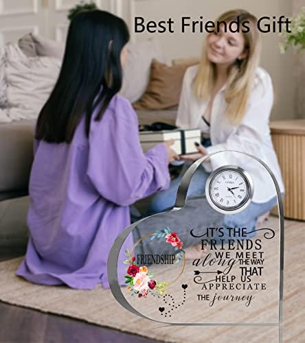 Movdyka מתנות ידידות לנשים חברות קריסטל לב 5.9 אינץ 'זכוכית פרחים גדולה עם שעון מתנות ייחודיות מיטב