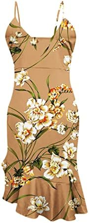 שמלת קיץ לנשים 2023 רצועת ספגטי מזדמן פרחוני צווארון ללא שרוולים לפרוע גלישת שמלת חוף מידי זורמת