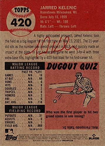 2021 Topps Living Set Baseball 420 כרטיס טירון קלני ג'ארד סיאטל מארינרס - רק 5,367 תוצרת!