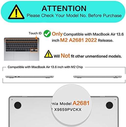 Mosiso תואם ל- MacBook Air 13.6 אינץ 'מארז 2022 2023 שחרור A2681 עם M2 Chip & Touch ID, נוצץ נוצץ נוצץ מארז פגז