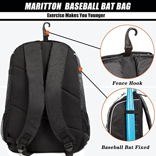 תיק בייסבול של Maritton - תרמיל עטלף לבייסבול, ציוד T -Ball & Softball ציוד וציוד לנוער ומבוגרים עם תא