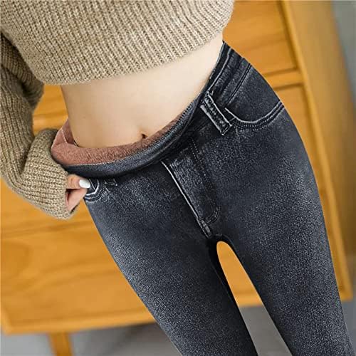 ג'ינס מרופד לנשים ג'ינס מותניים גבוהים ג'ינס רזים מכנסיים רזים חורפים חמודה רזה וחמאה רכה תרמית נמתחת