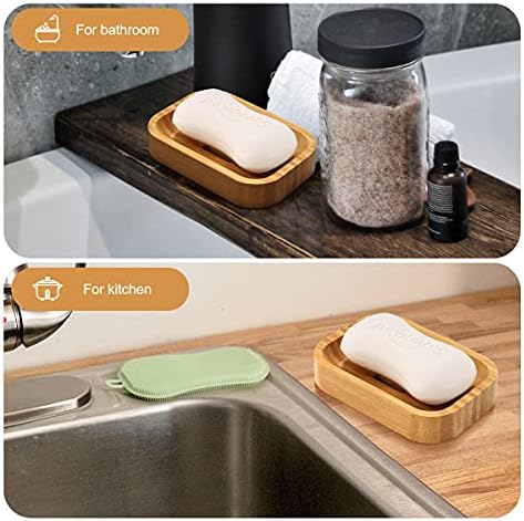 חבילת גואנג'ון של 2 מחזיק תבשיל סבון במבוק מעץ טבעי לאחסון אביזרי ספוגי מטבח אמבטיה