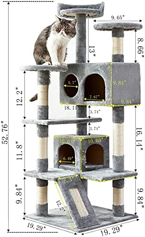 חתול עץ, 52.76 סנטימטרים חתול מגדל עם סיסל גירוד לוח, חתול ריהוט עם מרופד פלטפורמה, 2 יוקרה דירות, עבור