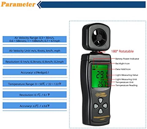 Uxzdx cujux אנמומטר LCD אנמומטר דיגיטלי עם תאורה אחורית למהירות רוח ומדידת טמפרטורה
