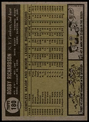 1961 Topps 180 בובי ריצ'רדסון ניו יורק ינקי VG/Ex Yankees