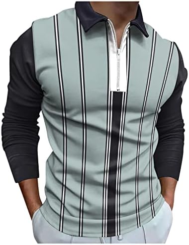 WOCACHI 2022 חולצות פולו גברים, שרוול ארוך 1/4 רוכסן צוואר גולף צוואר גולף טלאים מפוספסים חולצת מעצבים מזדמנים