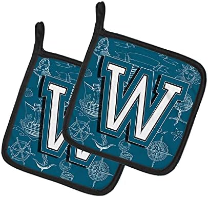 אוצרות קרוליין CJ2014-WPTHD אות W Doodles ים זוג אלפבית ראשוני של מחזיקי סיר, מחזיקי סיר עמידים
