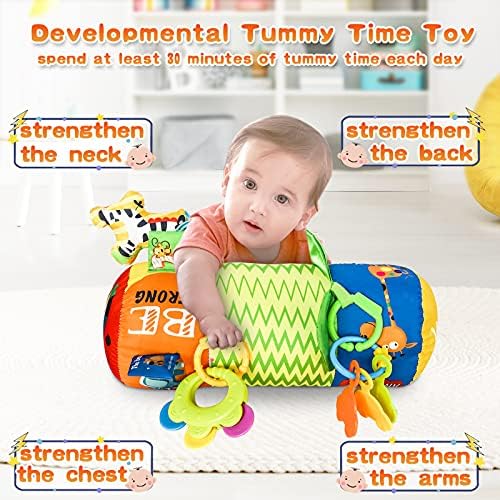 תינוק בטן זמן כרית צעצוע עם נתיק רעשנים זחילה רולר התפתחותית בטן זמן צעצועים לתינוקות 3-6 חודשים