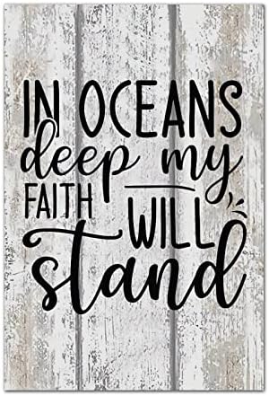 אמירה חיובית אמירה שלט עץ פסוקים נוצרי באמירה באוקיינוסים עמוק האמונה שלי תעמוד לרטרו קיר עץ תליית אמנות לוחית