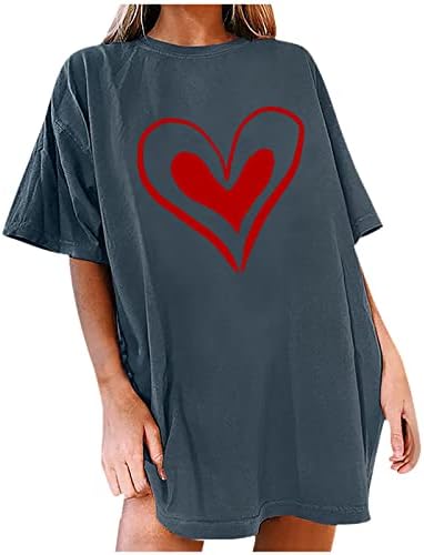 אהבה לנשים לב גרפי גרפי גדול טייז ולנטיין חולצות חולצות וינטג 'צוואר צווארון שרוול קצר