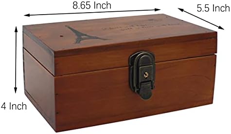 VKSG קופסת מזכרות של מגדל אייפל - קופסת מזכרות מעץ עם מכסה צירים - עיצוב חרוט - קופסת עץ דקורטיבית עם מכסה -
