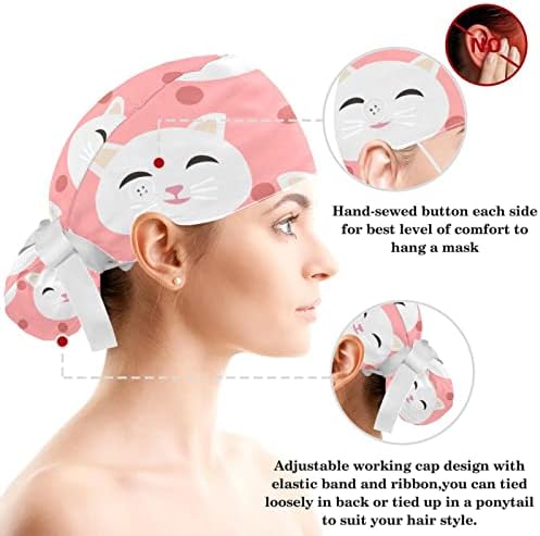 קרצוף כובעים נשים כירורגיות עם כפתורים רצועת זיעה וכובעי כירורגיה של סרטי שיער לנשים, חתולים חמודים