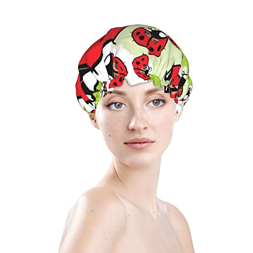 נשים לשימוש חוזר כובע שיער שולי שיער מצחיק חיה ירוקה שכבות כפולות כפפות אטומות למקלחת כובע אמבטיה