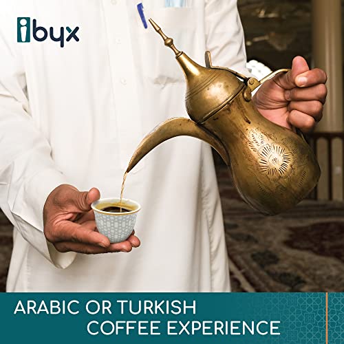 Ibyx כוסות קפה ערבית יוונית טורקית כוסות קפה גאווה סט של 6 יוקרה וזהב מפואר מבטא טורקית אספרסו קווה לבנונית