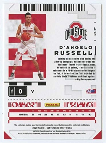 2020-21 מתמודדי פאניני דראפט בוחרים וריאציה 37 D'Angelo Russell אוהיו סטייט Buckeyes כרטיס מסחר בכדורסל