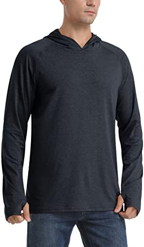 Tacvasen's גברים UPF 50+ חולצות הגנה מפני שמש שרוול ארוך קפוצ'ונים קלים משקל קל עם חורי אגודל מטיילים