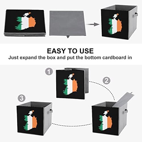 מפת דגל של קוביות אחסון של אירלנד עם ידיות פחי בד מתקפלים המארגנים סלים לארון מדפים