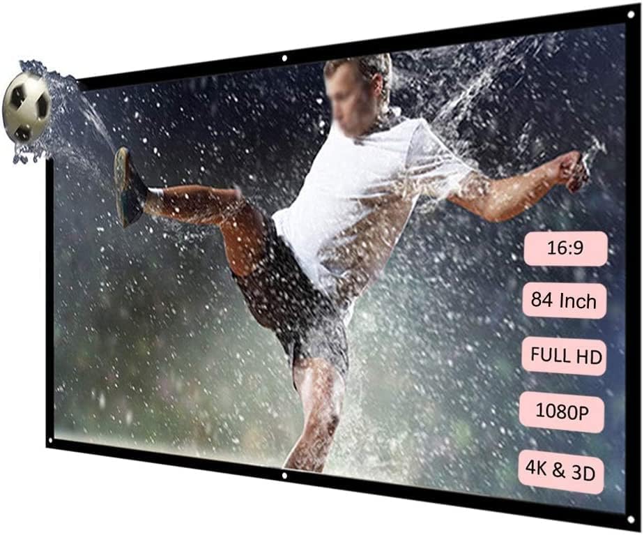 מסך הקרנת קולנוע, מסך נייד מתקפל 84 '' מסך מקרן נייד HD 16: 9 מסך הקרנת וידאו אלכסוני בגודל 84
