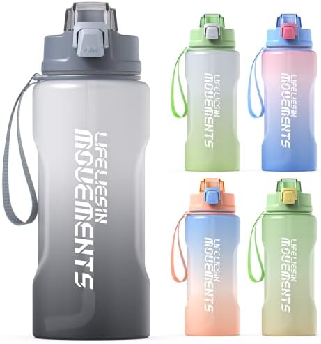 Kymbax חצי ליטר/בקבוק מים 64oz עם סמן זמן וקש, בקבוק מים מוטיבציוני עם רצועה, BPA חינם של Tritan Water Kind
