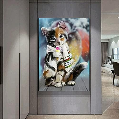 ציור יהלומים בגודל 5 ד 'חתול גדול עם צעיף רקמת יהלומים ערכת תפר צלב ציור יהלומים מלאכותיים ערכת תפר